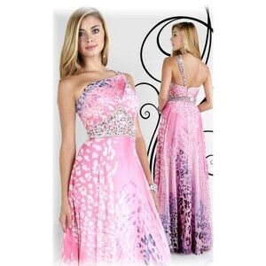 Xcite Prom Leopard Chiffon Print Grad Dress 30248 Pink/Multi